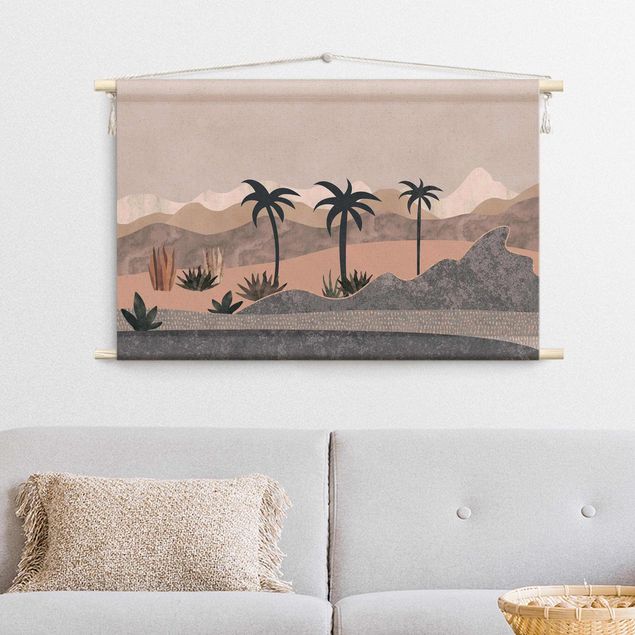 Wandbehang Stoff Grafische Landschaft mit Palmen