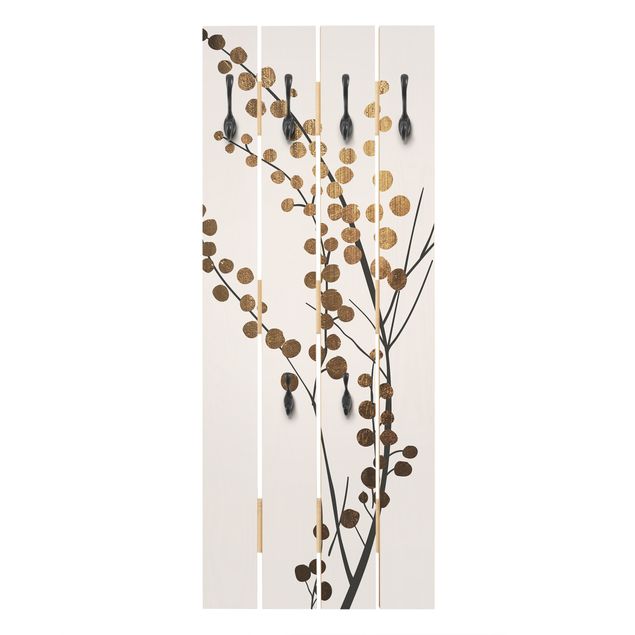Wandgarderobe Holzpalette - Grafische Pflanzenwelt - Beeren Gold