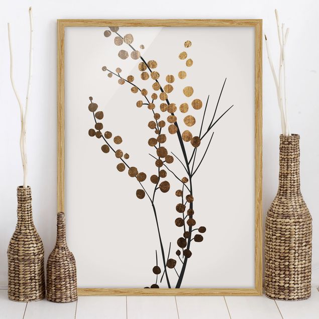 Blumen Bilder mit Rahmen Grafische Pflanzenwelt - Beeren Gold