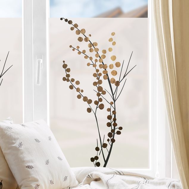 Fensterfolie Wohnzimmer Grafische Pflanzenwelt - Beeren Gold