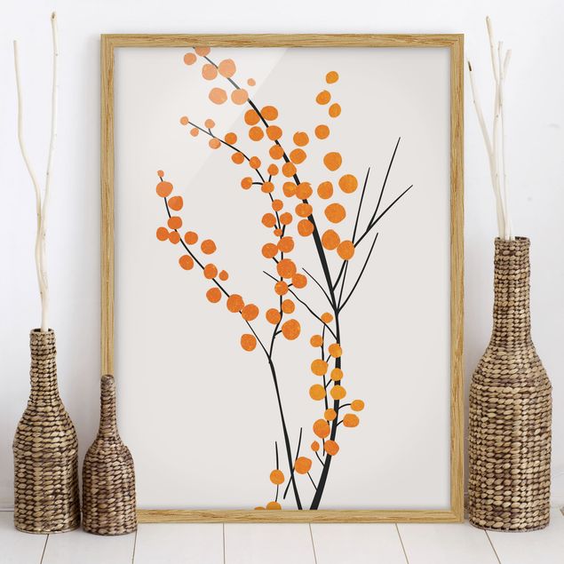 Bilder mit Rahmen Blumen Grafische Pflanzenwelt - Beeren Orange