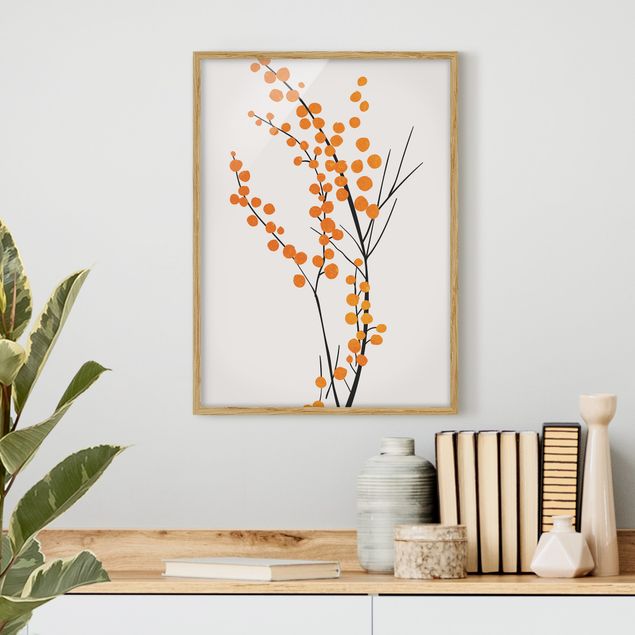 Gerahmte Kunstdrucke Grafische Pflanzenwelt - Beeren Orange