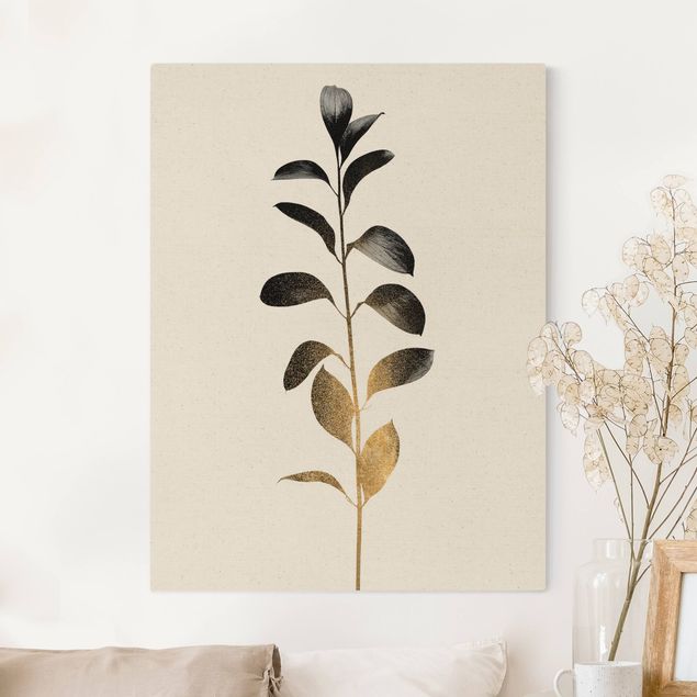 Leinwandbilder XXL Grafische Pflanzenwelt - Gold und Grau