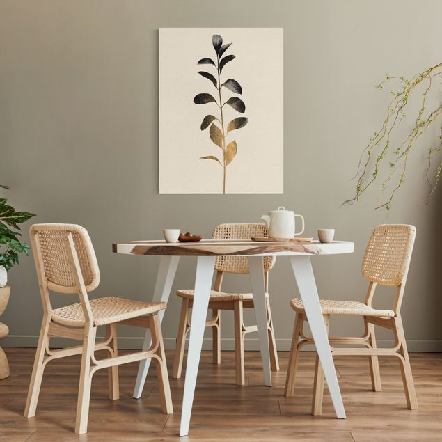 Leinwandbilder Wohnzimmer modern Grafische Pflanzenwelt - Gold und Grau
