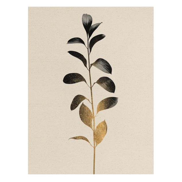 Schöne Wandbilder Grafische Pflanzenwelt - Gold und Grau