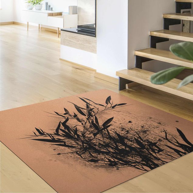 Teppich modern Grafische Pflanzenwelt - Schwarzer Bambus