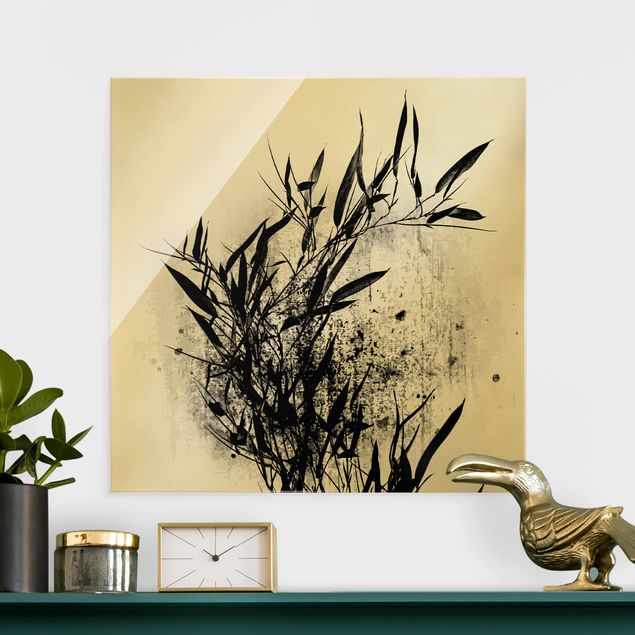 Wandbilder Glas XXL Grafische Pflanzenwelt - Schwarzer Bambus