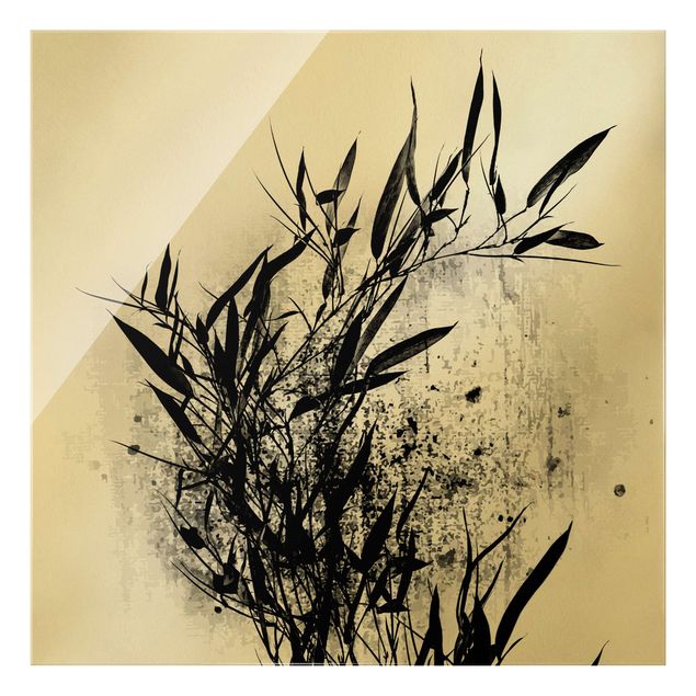 Glas Wandbilder Grafische Pflanzenwelt - Schwarzer Bambus