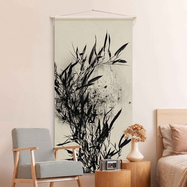 Wandbehang XXL Grafische Pflanzenwelt - Schwarzer Bambus