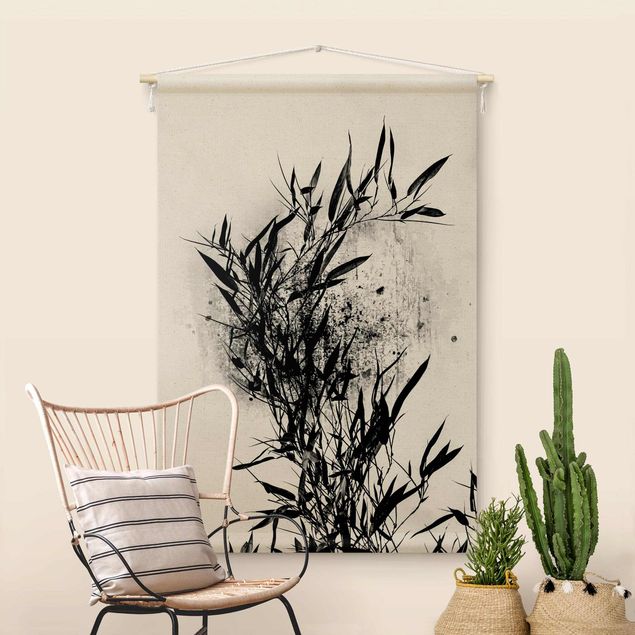 Wandteppich XXL Grafische Pflanzenwelt - Schwarzer Bambus
