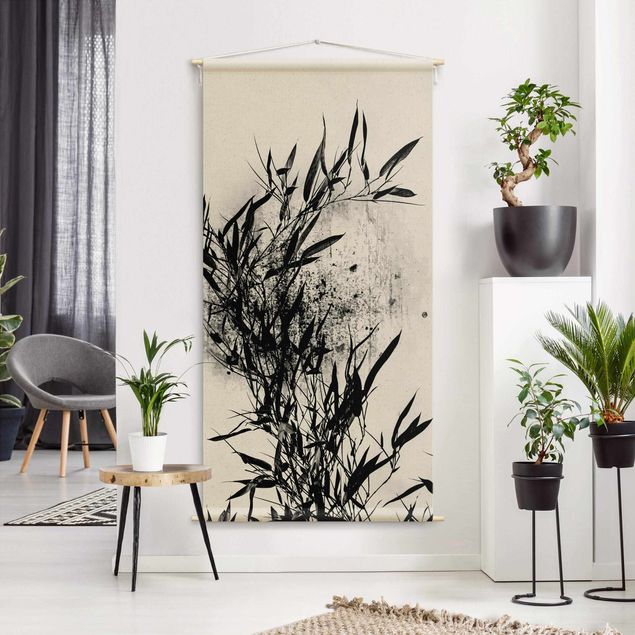 Wandbehang Natur Grafische Pflanzenwelt - Schwarzer Bambus