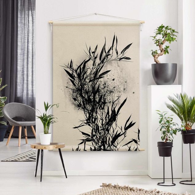 Wandtuch Natur Grafische Pflanzenwelt - Schwarzer Bambus