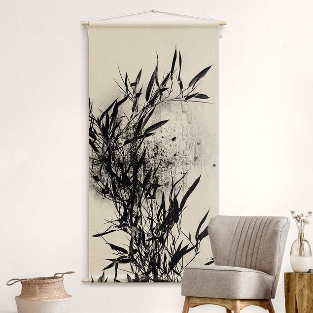 Wandbehang Stoffbild Grafische Pflanzenwelt - Schwarzer Bambus