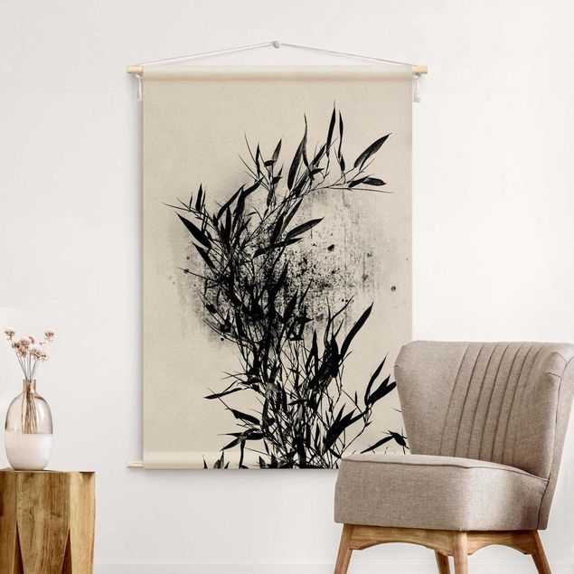 Wandbehang Stoff Grafische Pflanzenwelt - Schwarzer Bambus