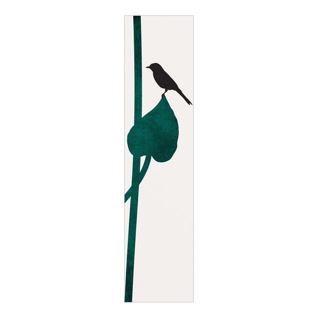 Schiebegardinen mit Motiv 3-teilig Grafische Pflanzenwelt - Vogel auf Blatt