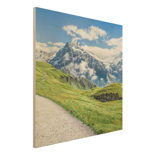 Holzbild - Grindelwald Panorama - Quadrat