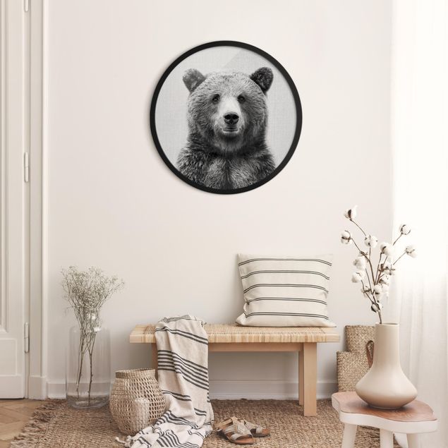 Wandbilder Tiere Grizzlybär Gustel Schwarz Weiß