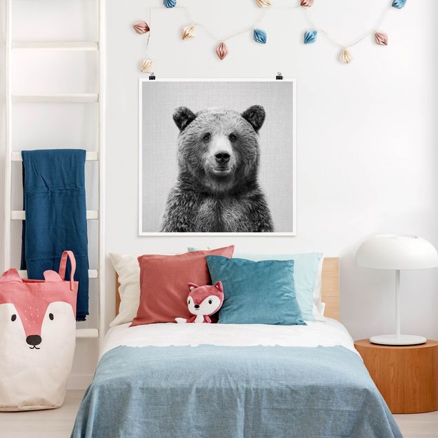 Poster Kinderzimmer Tiere Grizzlybär Gustel Schwarz Weiß