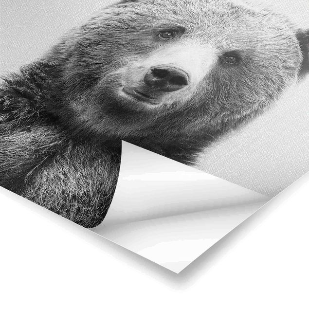 Poster - Grizzlybär Gustel Schwarz Weiß - Quadrat 1:1