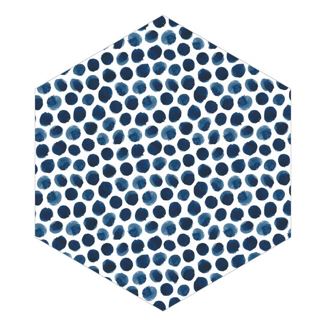 Hexagon Tapete Große Aquarell Polkadots in Indigo