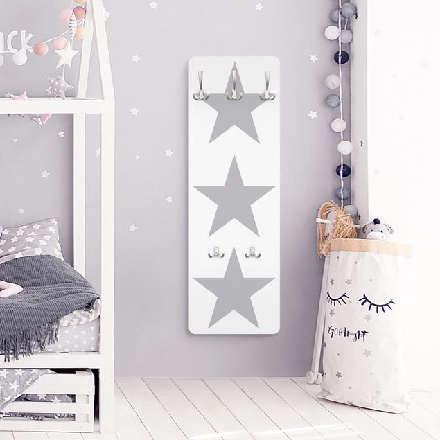 Garderobe Kinderzimmer weiß Große graue Sterne auf Weiß
