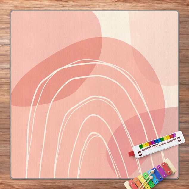 Teppich rosa Große Kreisformen im Regenbogen - rosa