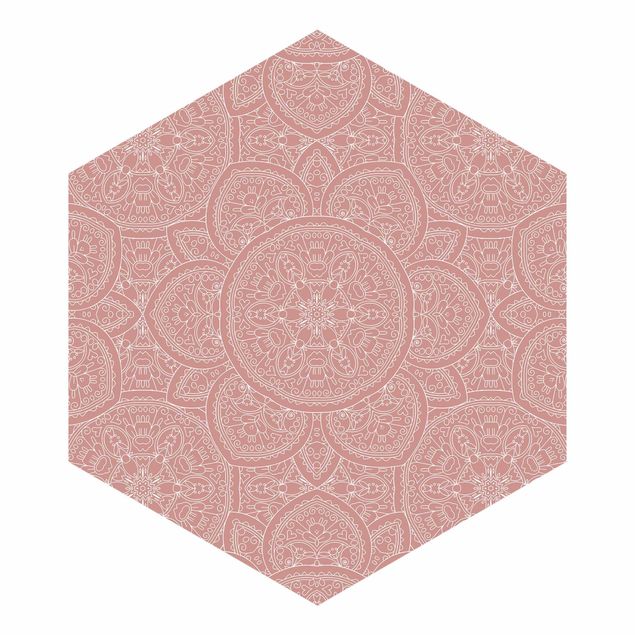 Hexagon Tapete Große Mandala Muster in Altrosa