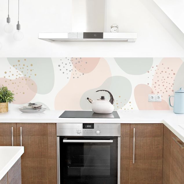 Glasrückwand Küche Muster Große Pastell Kreisformen mit Punkten