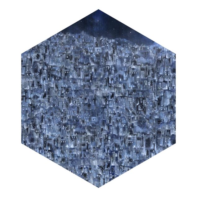Hexagon Tapete selbstklebend - Große Städte bei Nacht