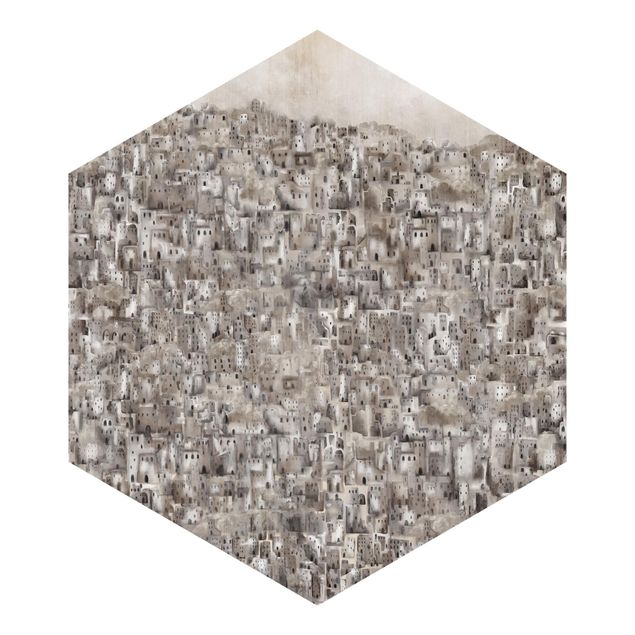 Hexagon Tapete selbstklebend - Große Städte bei Tag
