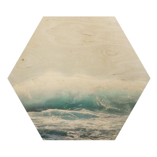Hexagon Bild Holz - Große Welle Hawaii