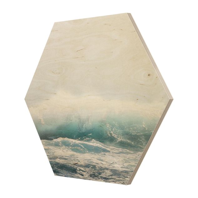 Hexagon Bild Holz - Große Welle Hawaii