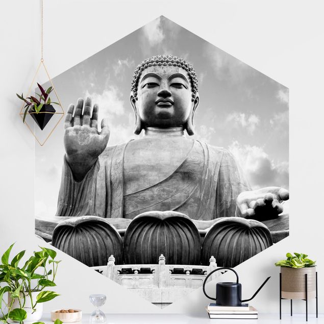 Schwarz-Weiß Tapete Großer Buddha Schwarz-Weiß