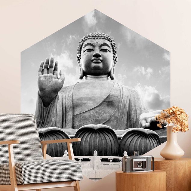 Tapeten modern Großer Buddha Schwarz-Weiß