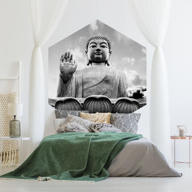 Fototapete braun Großer Buddha Schwarz-Weiß