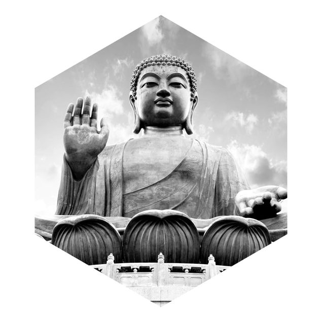 Wandtapete Design Großer Buddha Schwarz-Weiß