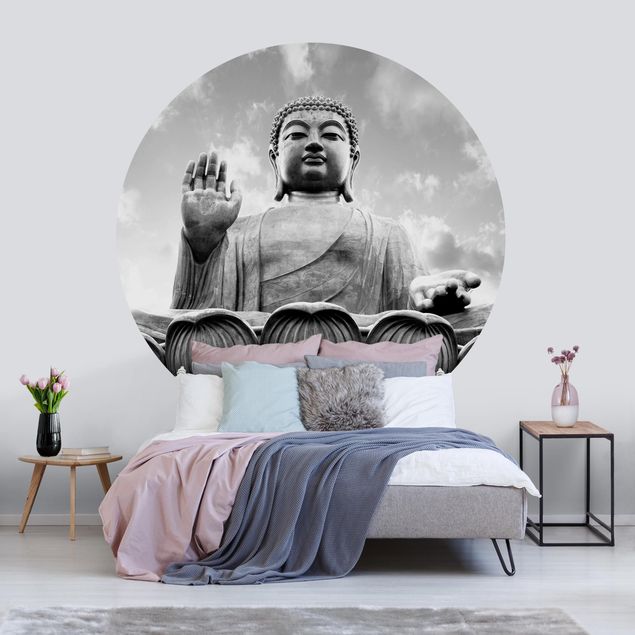 Fototapete rund Großer Buddha Schwarz-Weiß