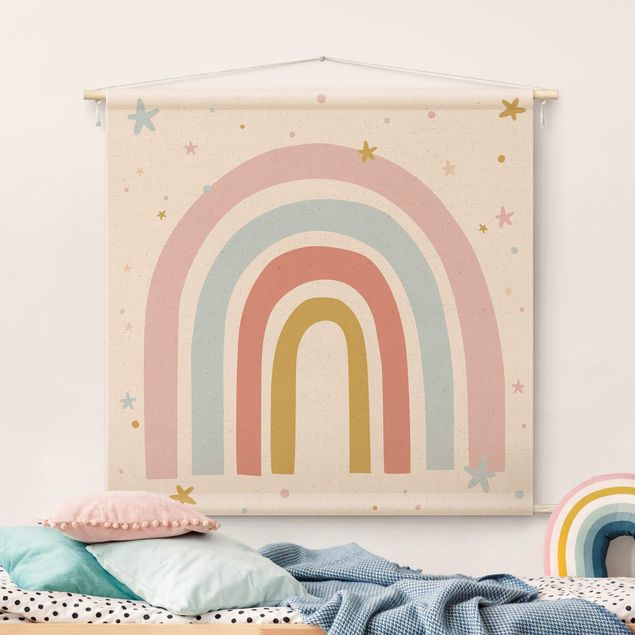 Moderne Wandteppiche Großer Regenbogen mit Sternen und Pünktchen