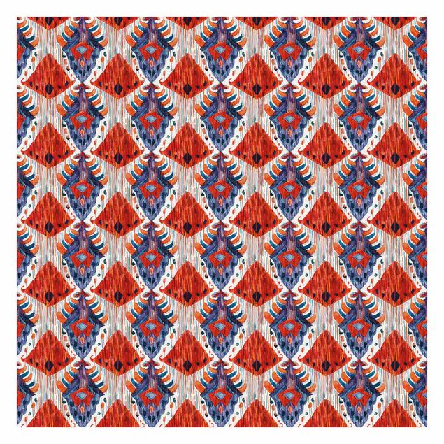 Wandtapete Design Großes Ikat Muster Bali rot und blau