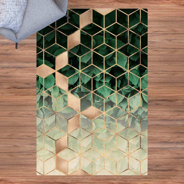 Teppiche Grüne Blätter goldene Geometrie