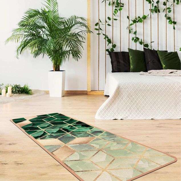 Moderne Teppiche Grüne Blätter goldene Geometrie