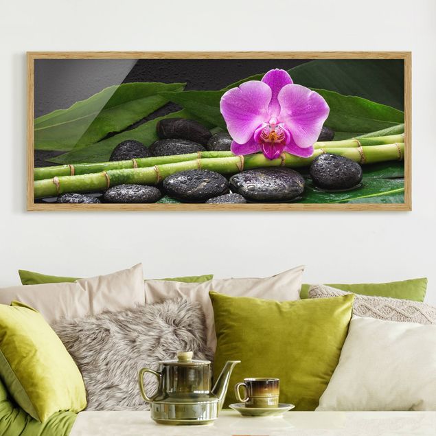 Schöne Wandbilder Grüner Bambus mit Orchideenblüte