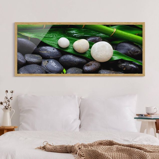 Wandbilder Grüner Bambus mit Zen Steinen