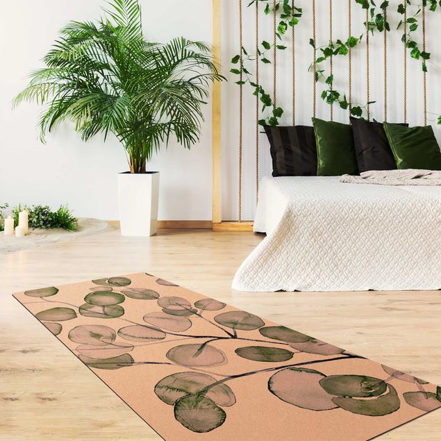 Moderner Teppich Grünes Aquarell Eukalyptuszweig