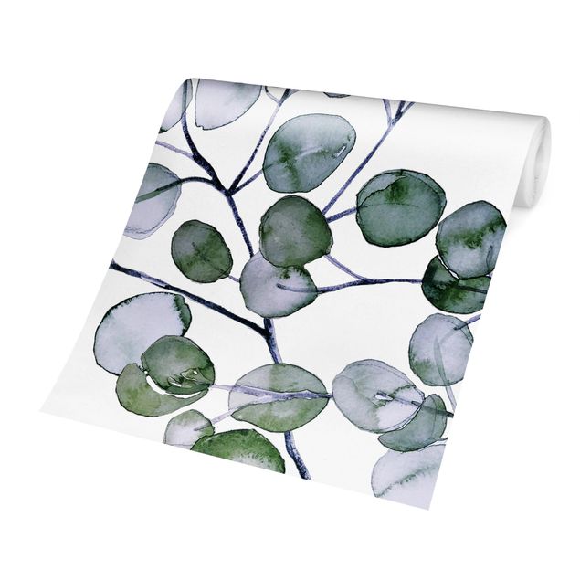 Fototapete - Grünes Aquarell Eukalyptuszweig - Quadrat