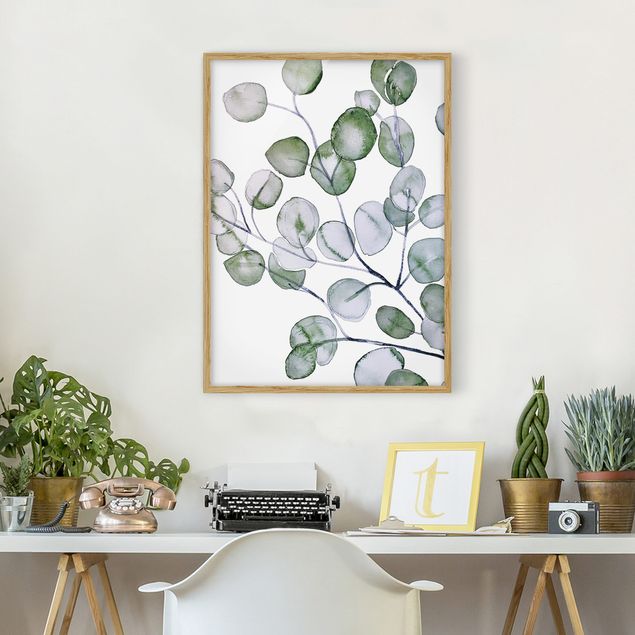 Kunstdruck Bilder mit Rahmen Grünes Aquarell Eukalyptuszweig