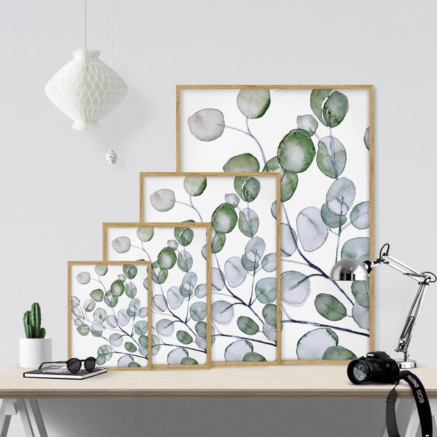 Bild mit Rahmen - Grünes Aquarell Eukalyptuszweig - Hochformat