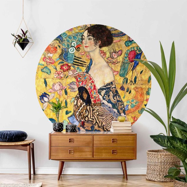 runde Fototapete Gustav Klimt - Dame mit Fächer