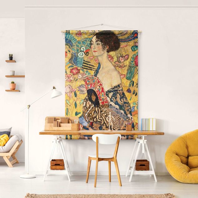 Wandteppich modern Gustav Klimt - Dame mit Fächer