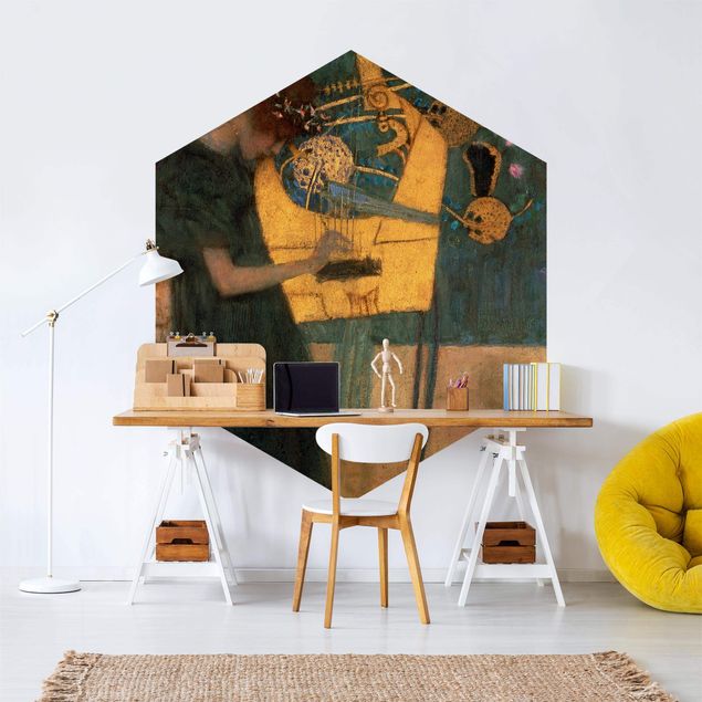 Tapete grün Gustav Klimt - Die Musik
